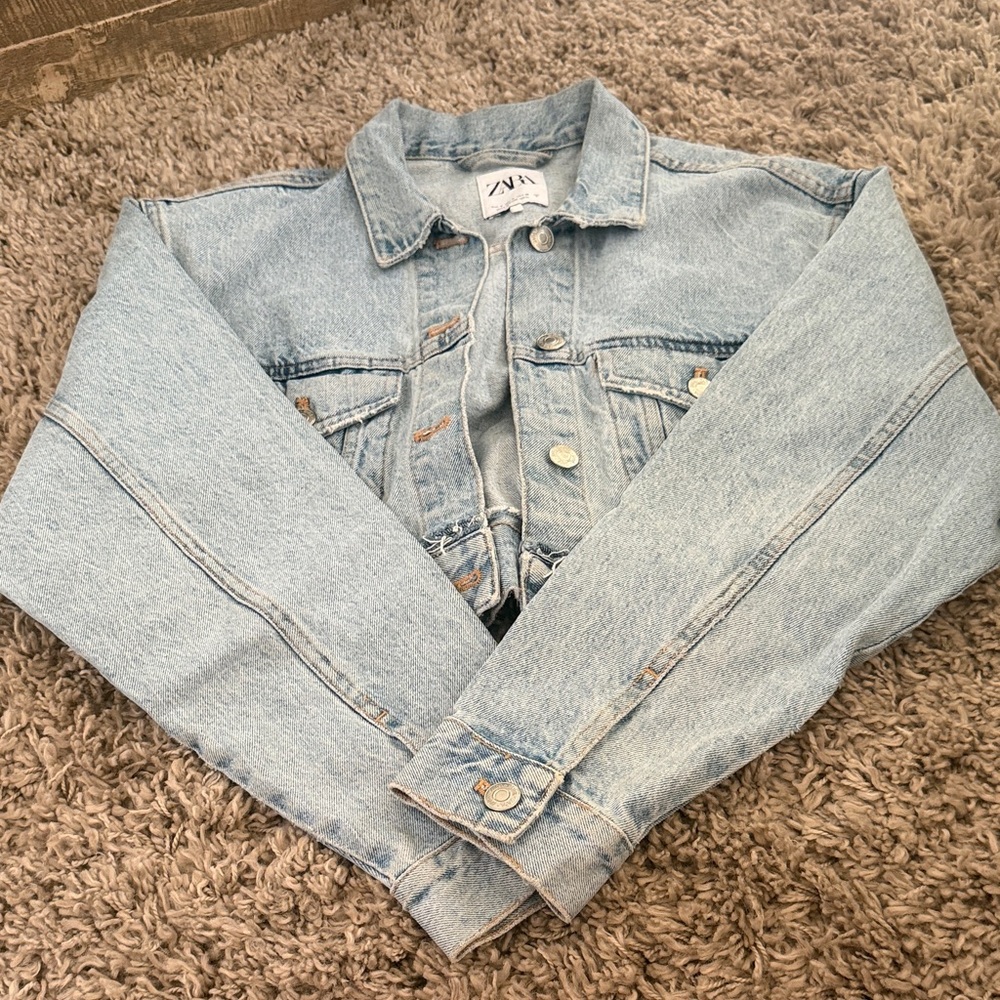 Zara Light Blue Cropped Denim Jacket